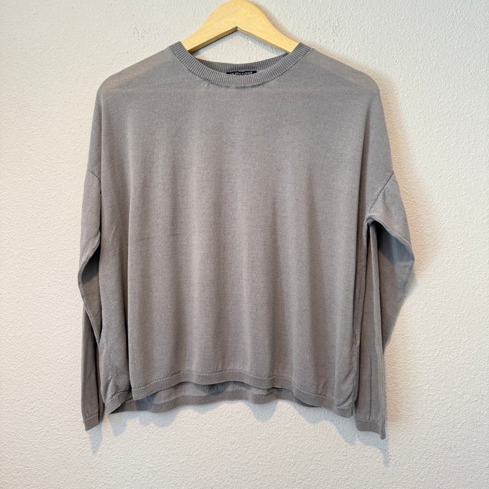 Eileen Fisher Womens Gray Long Sleeve Crewneck Relaxed Knit Pullover Sweater M